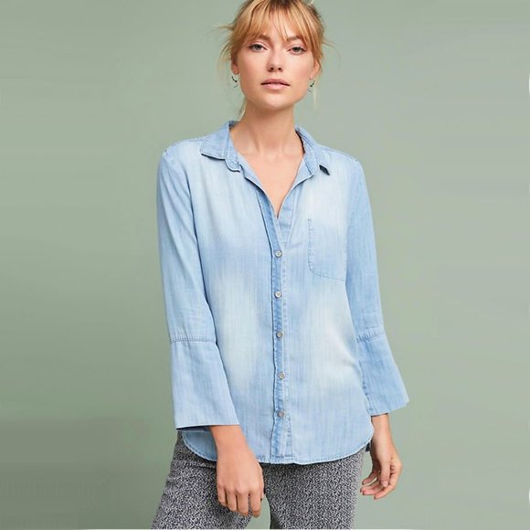 Anthropologie Tops - Cloth & Stone faded Chambray button down with 3/4 sleeves in color Sky